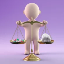 A-stylized-3D-figure-holding-a-scale-balancing-medication-with-abstract-symbols-of-potential-side-effects.