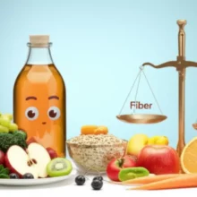 Cute-3D-render-of-healthy-foods,-apple-cider-vinegar,-and-symbols-of-balanced-blood-sugar.