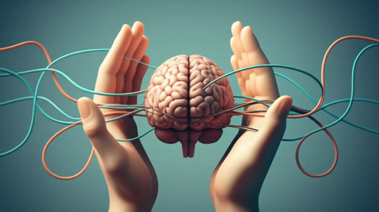 Illustration-depicting-the-connection-between-the-brain-(representing-stress/autonomic-system)-and-various-body-parts,-including-hands,-in-the-context-of-physical-symptoms,-shown-with-swirling-lines.