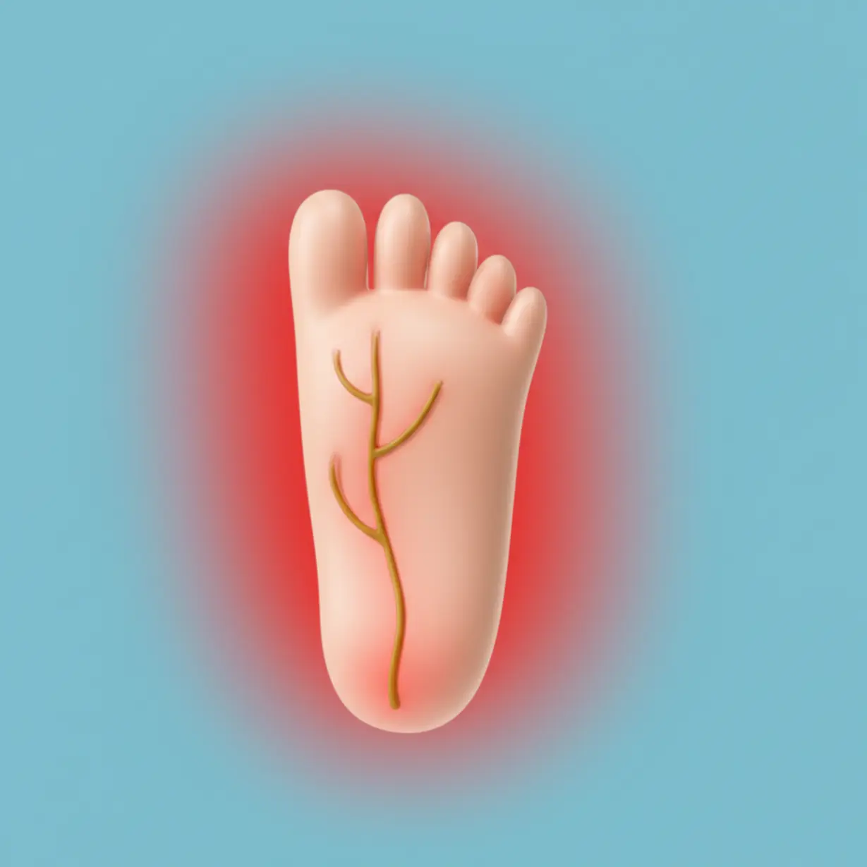 족저근막염과-말초신경병증을-상징하는-그래픽-요소가-주변에-있는-귀여운-3D-발-이미지