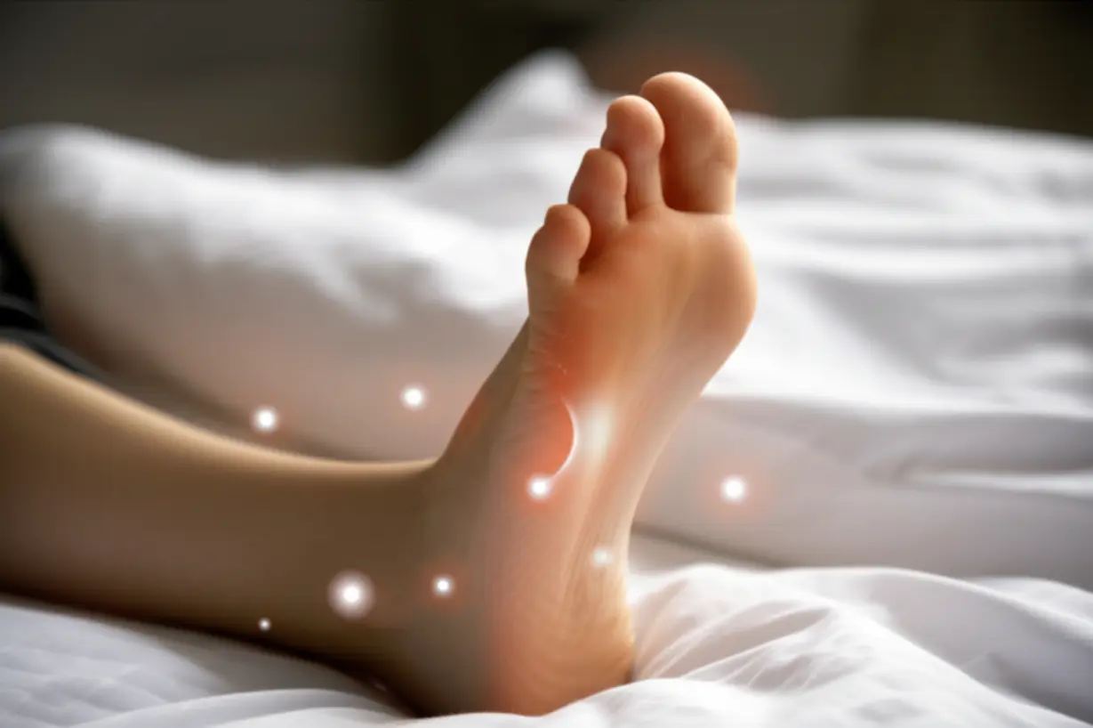 밤에-편안하게-누워있는-발-주변에-이상-감각을-나타내는-귀여운-3D-이미지
