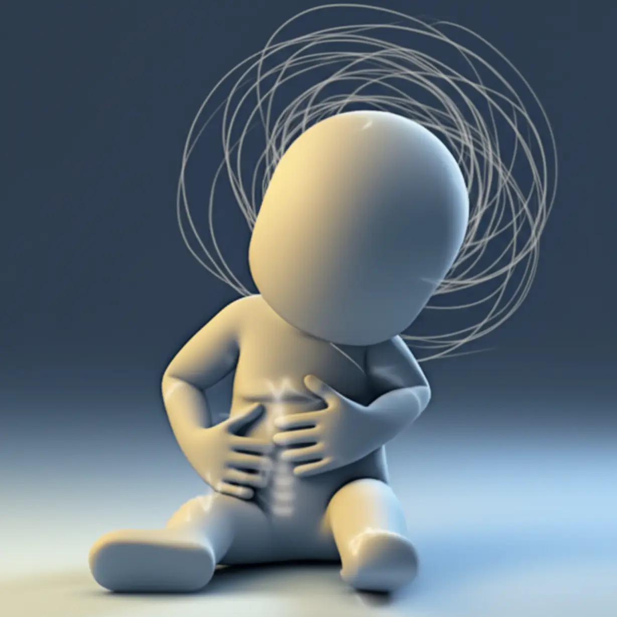 귀여운-3D-일러스트레이션,-스트레스로-인한-내부-불편함을-표현하며-오른쪽-옆구리를-잡고-있는-사람-주변에-추상적인-긴장-기호가-있습니다.