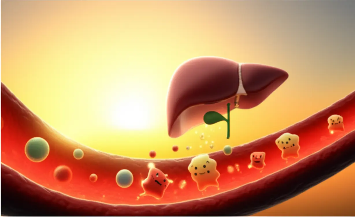 Cute-3D-illustration-showing-hormones-releasing-glucose-from-the-liver-during-sunrise.