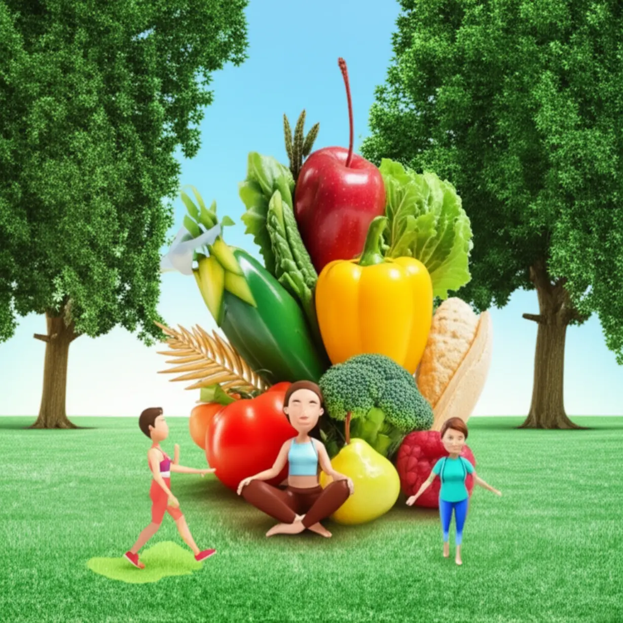 Illustration-showing-key-prediabetes-management-strategies:-healthy-eating,-exercise,-sleep,-and-digestive-health-support.