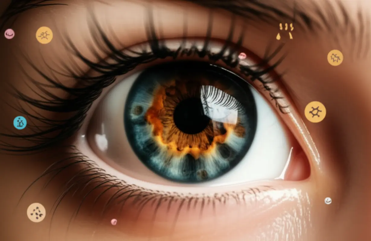 A-cute-3D-rendering-of-an-eye-surrounded-by-abstract-symbols-of-discomfort.