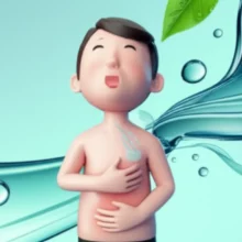 Cute-3D-illustration-showing-discomfort-near-the-chest-and-throat-gradually-easing-into-a-feeling-of-calm,-with-symbols-of-health-around.