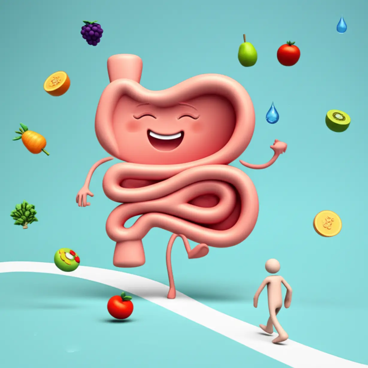 Cute-3D-illustration-representing-long-term-digestive-health-with-symbols-of-balanced-diet,-water,-exercise,-and-internal-support-functions-around-a-healthy-gut.