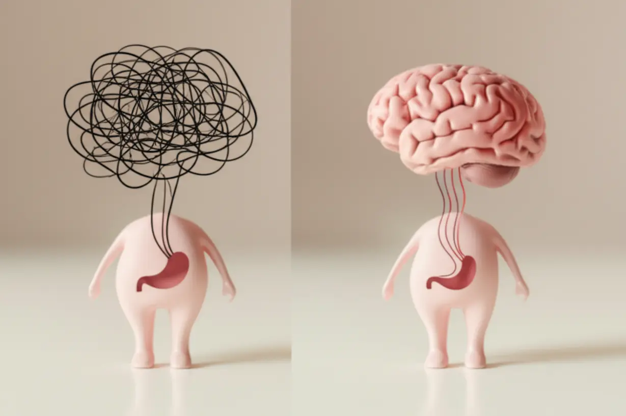 Cute-3D-illustration-showing-a-before-and-after-comparison-of-nerve-signals-from-the-brain-to-the-stomach-and-body,-depicting-restored-balance-in-the-nervous-system.