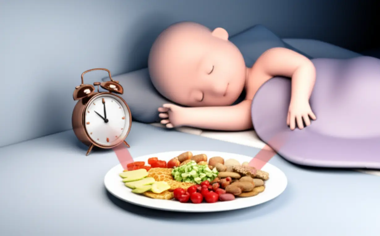 Cute-3D-illustration-showing-the-relationship-between-sleep,-evening-meals,-and-morning-blood-sugar.