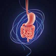 3D-illustration-of-stylized-stomach-and-intestines-with-swirling-lines-representing-nerve-signals-or-stress.