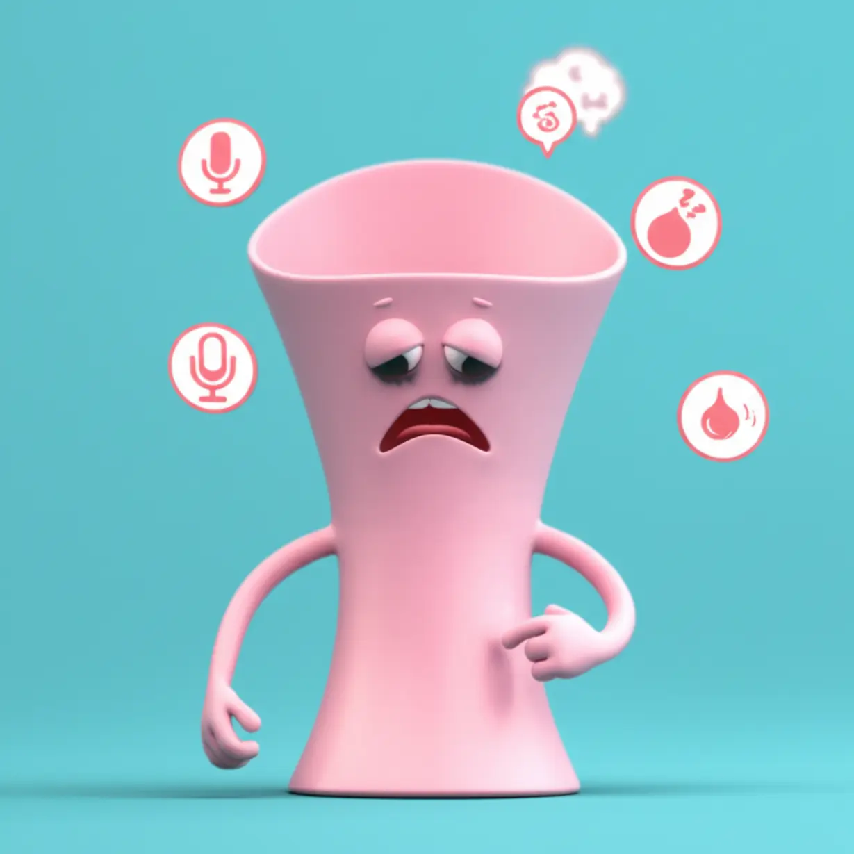 Cute-3D-illustration-showing-a-cartoon-throat-character-surrounded-by-icons-representing-reflux-laryngitis-symptoms-like-voice-change,-cough,-and-lump-sensation.