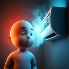 에어컨-앞에서-궁금해하는-사람이-에어컨에서-나오는-시원한-바람을-보고-있는-귀여운-3D-이미지