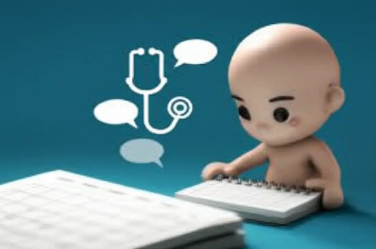 Cute-3D-figure-reviewing-a-calendar-and-symbols-of-medical-consultation-for-safe-medication-use.