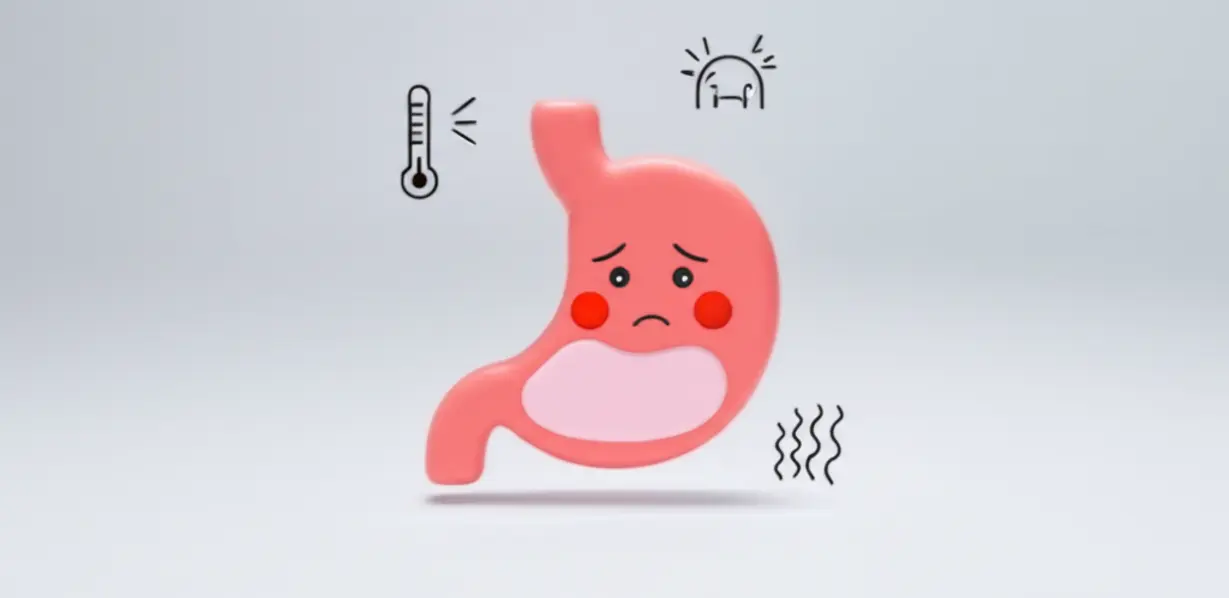 Cute-3D-icons-showing-stomach-discomfort,-headache,-and-fever,-representing-symptoms-beyond-simple-indigestion.