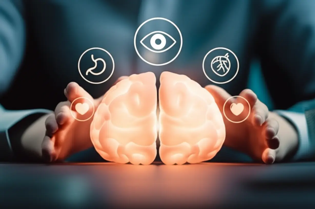 A-3D-illustration-of-a-calm-brain-icon-surrounded-by-symbols-of-different-body-parts.