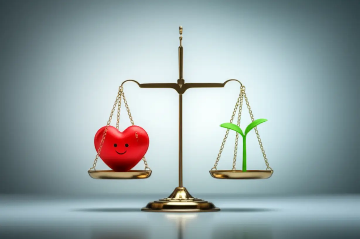 A-cute-3D-illustration-of-balanced-scales,-representing-the-harmony-between-good-and-bad-cholesterol.