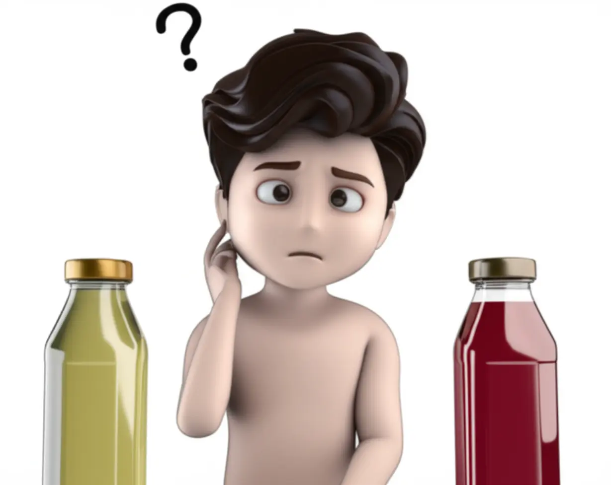 두-종류의-양배추즙을-비교하며-고민하는-사람의-모습