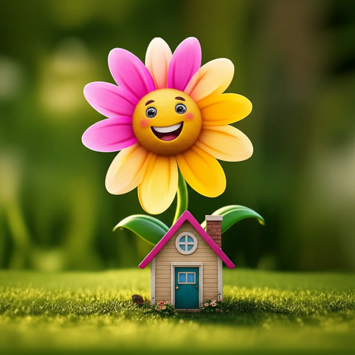 A-happy-flower-blooming-from-a-cozy-house,-representing-recovery-and-well-being.