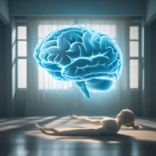 Bright-3D-image-of-a-person-stretching,-with-a-glowing-brain-above,-symbolizing-mental-clarity-and-health-after-detox.