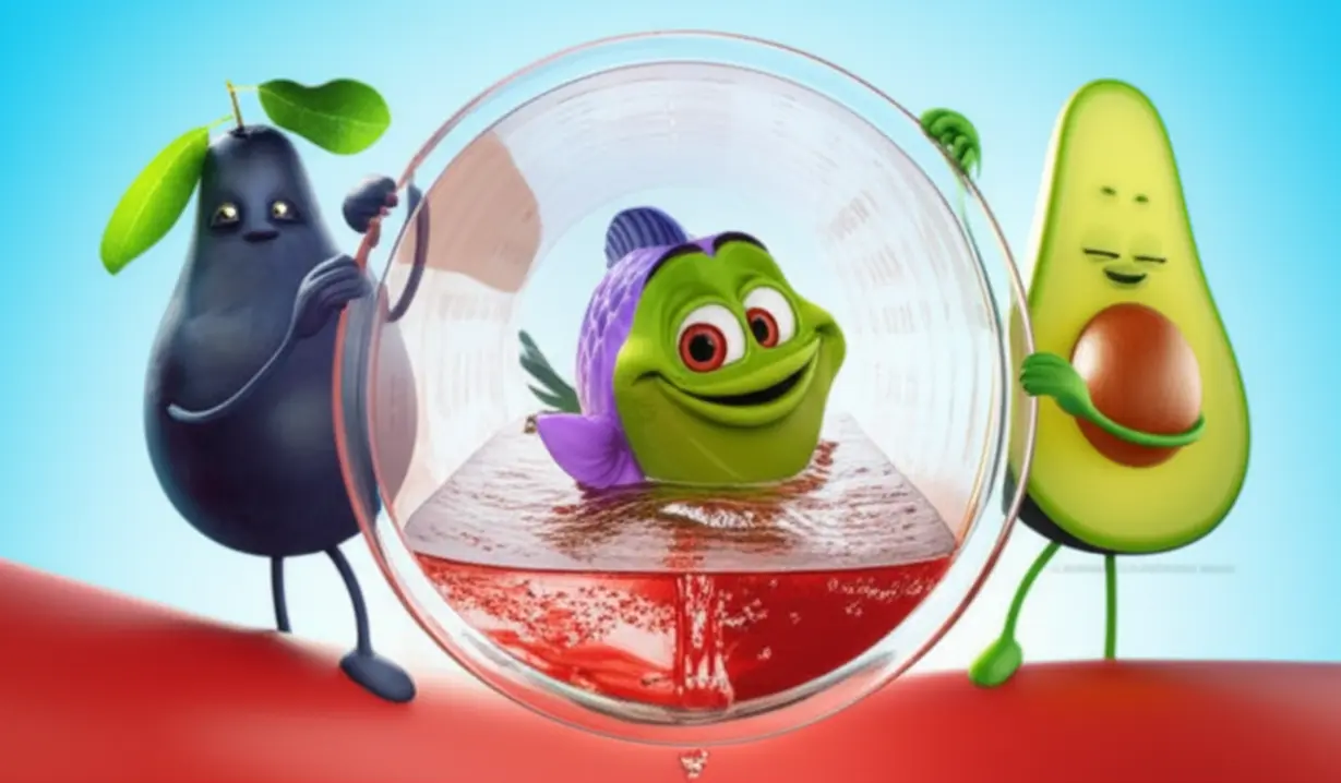 블루베리,-아보카도,-생선-캐릭터가-건강한-혈관을-깨끗이-청소하는-모습