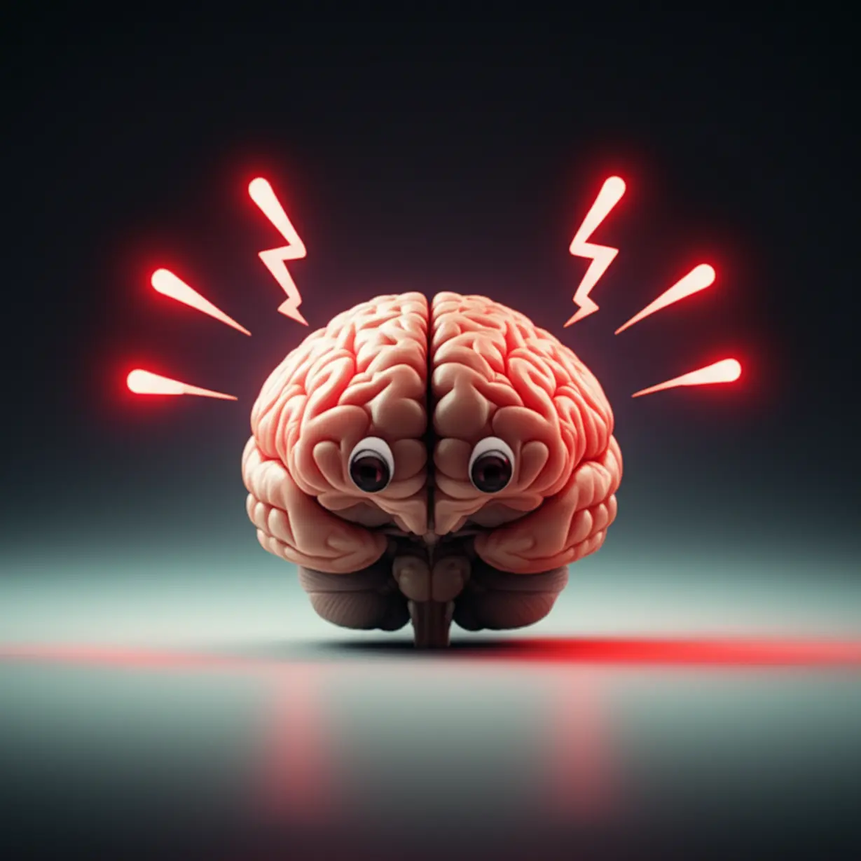 Cute-3D-image-of-a-stressed-brain-with-flashing-red-lights,-indicating-an-SOS-signal.