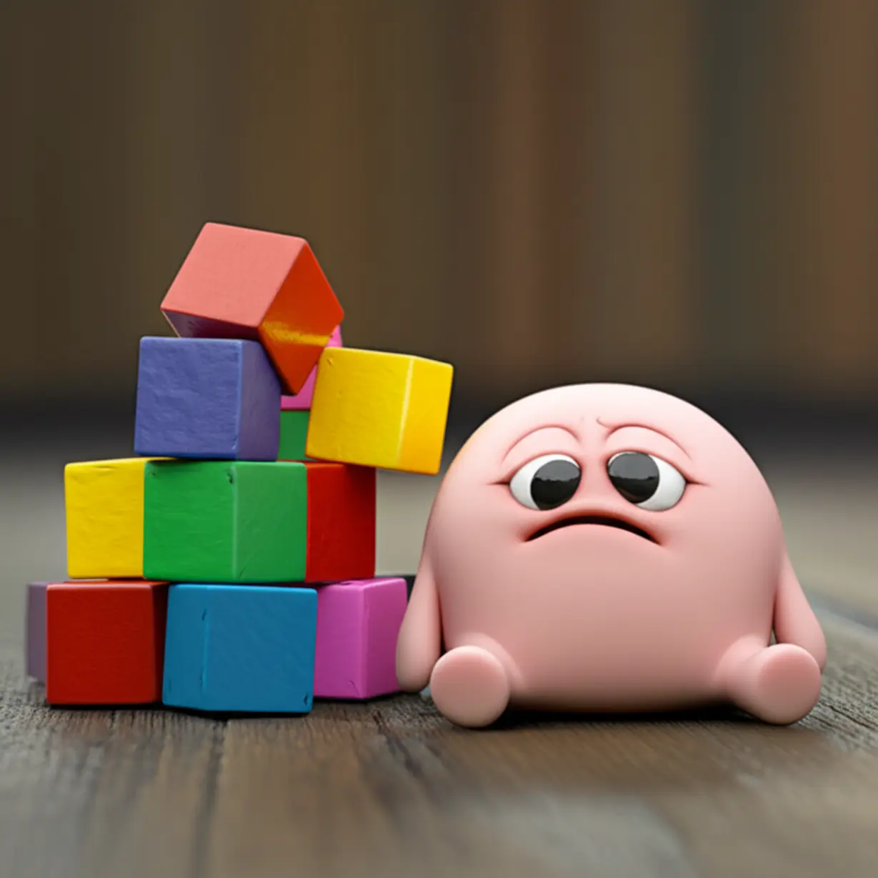 A-tired-blob-character-next-to-a-pile-of-heavy-blocks.