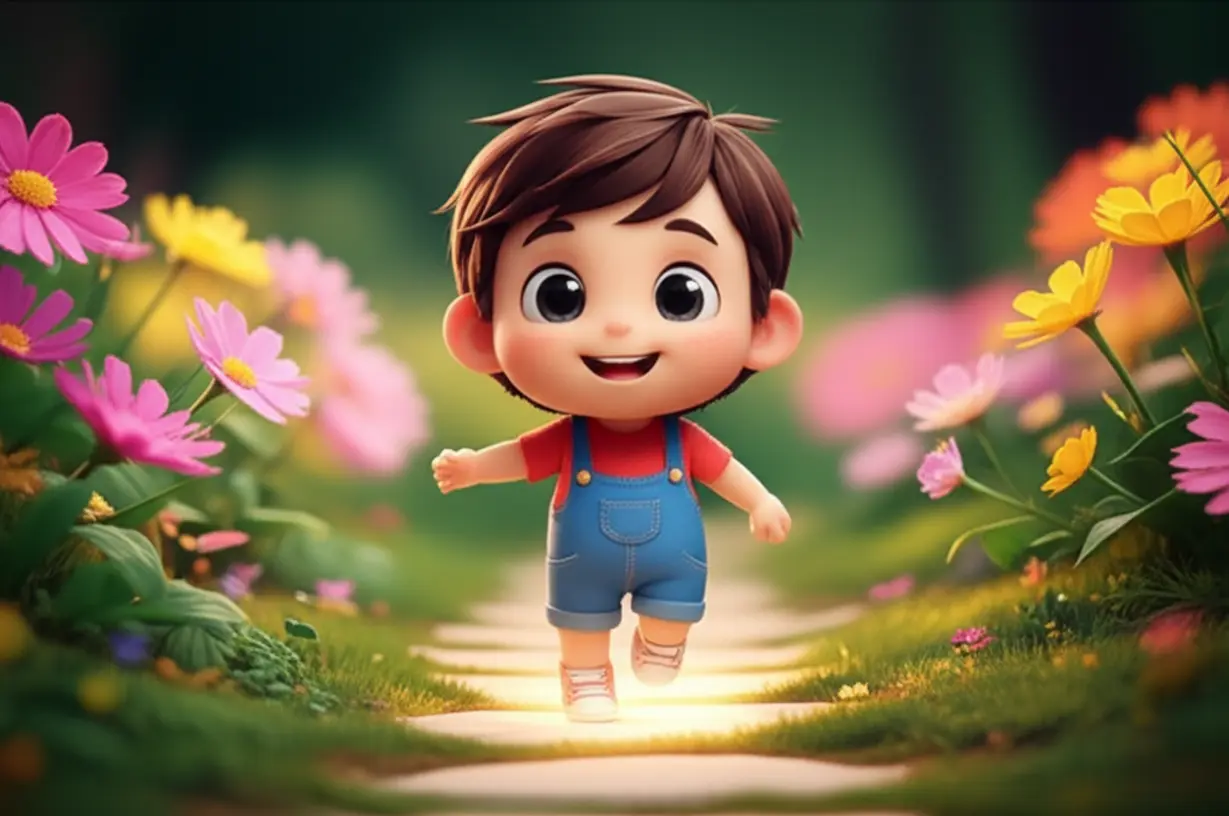 따뜻한-미소를-지으며-빛나는-길-위로-작은-발걸음을-내딛는-귀여운-캐릭터