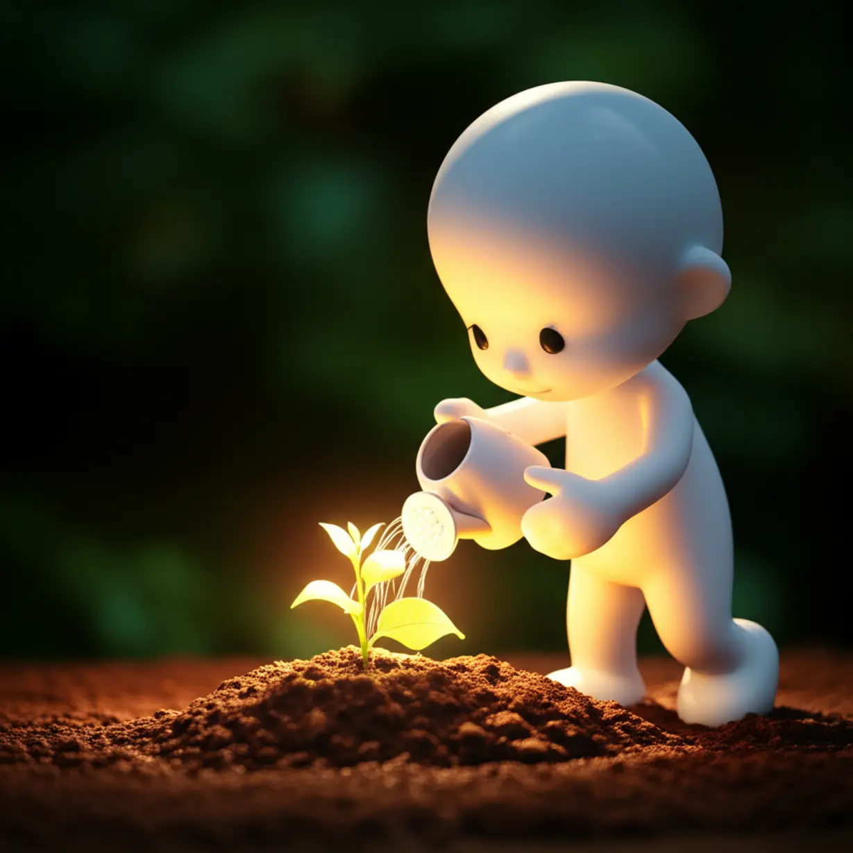 밝게-빛나는-작은-식물에-물을-주는-행복한-사람