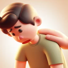 편안함을-주는-손이-걱정하는-캐릭터의-등을-부드럽게-감싸는-귀여운-3D-이미지