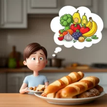 빵과-건강한-음식을-두고-고민하는-사람의-모습