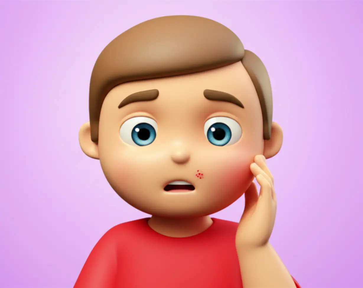 입천장-통증에-대해-혼란스러워하며-뺨을-만지는-사람의-귀여운-3D-이미지