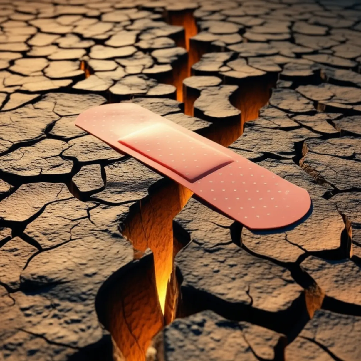 깨지고-갈라진-피부-장벽이-임시방편으로-가려져-있지만-근본적인-문제가-해결되지-않는-모습