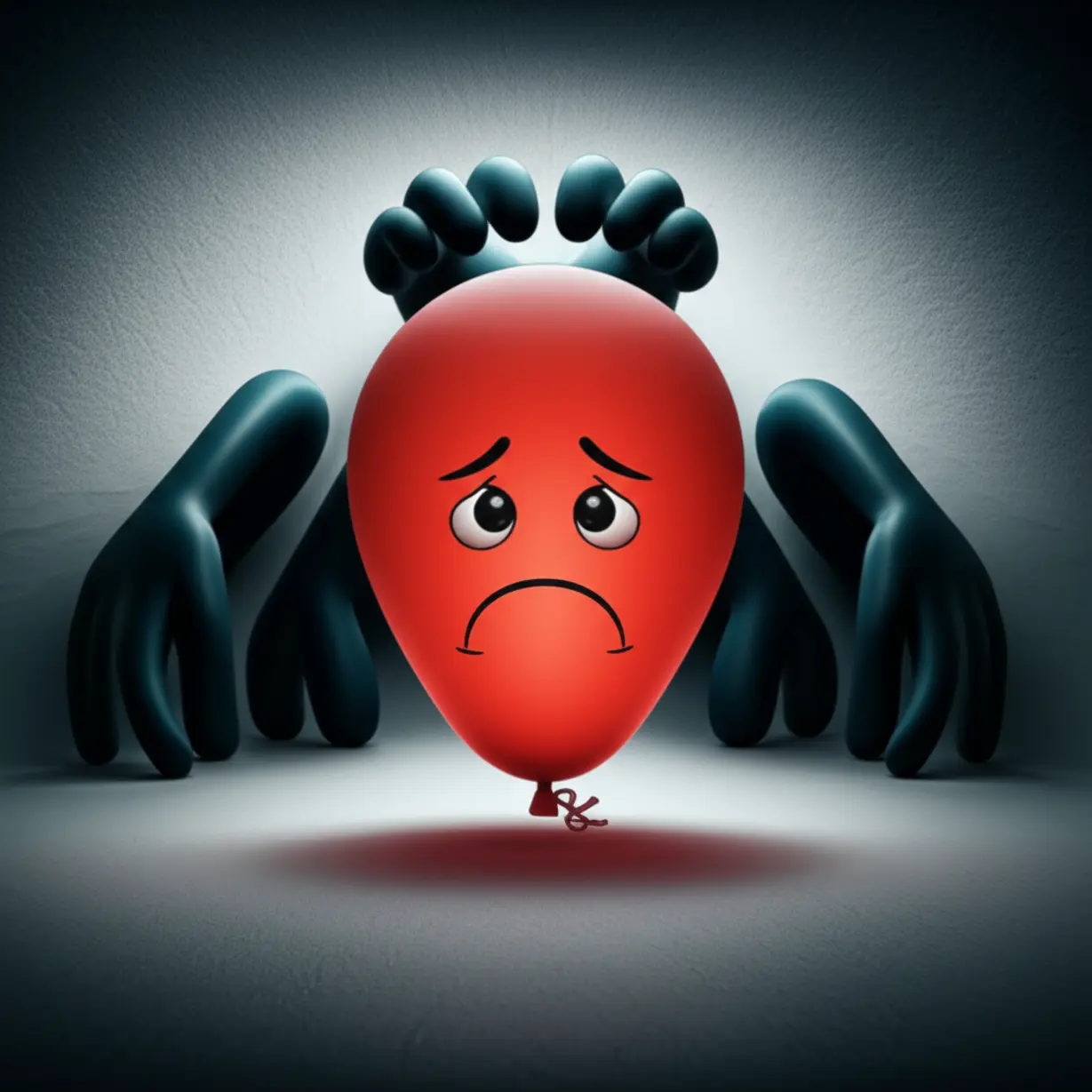 바람-빠진-슬픈-풍선-캐릭터가-피로와-짜증을-나타내는-어두운-그림자들에-둘러싸여-있다.