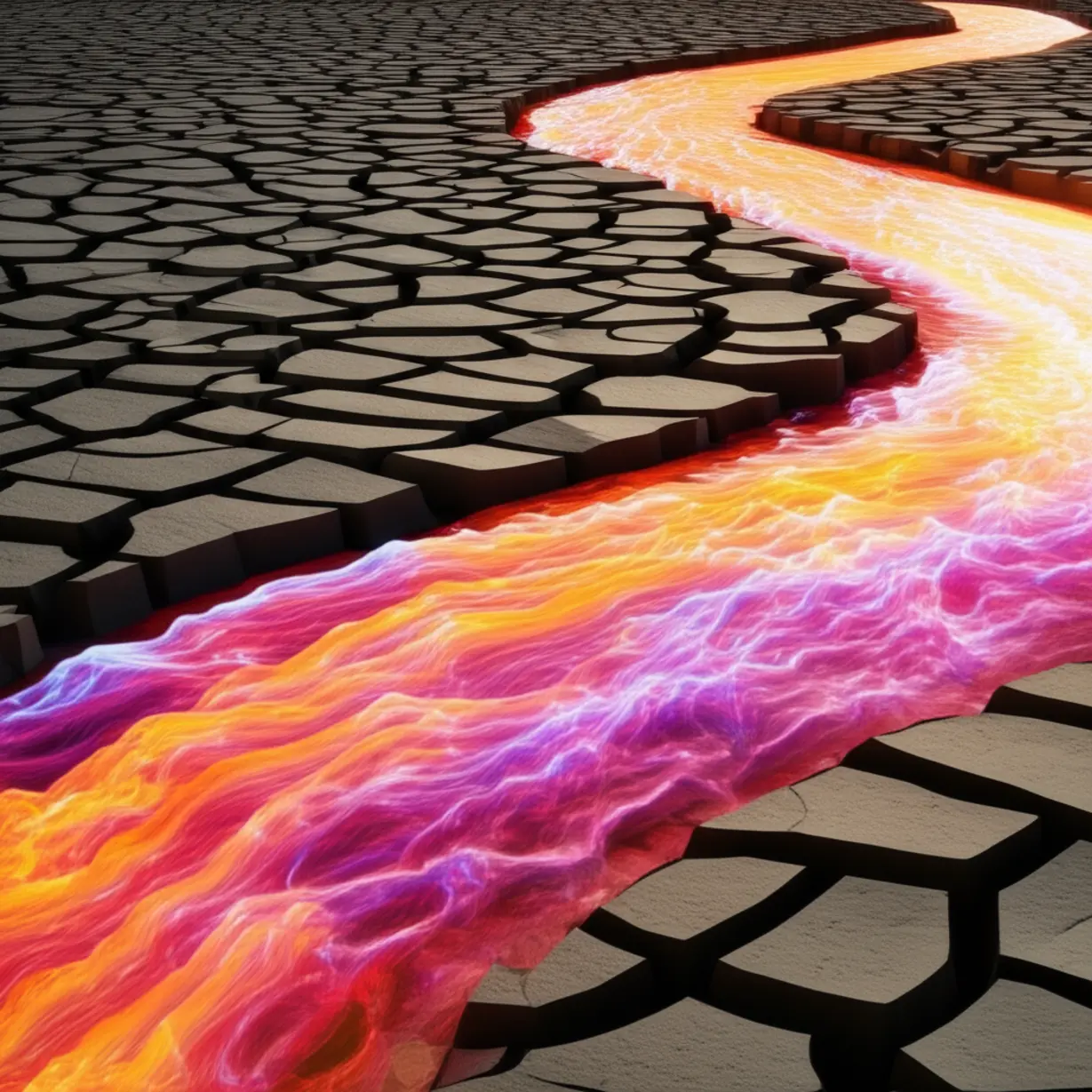 아름다운-에너지-강이-서서히-말라갈라진-땅을-남기는-귀여운-3D-이미지