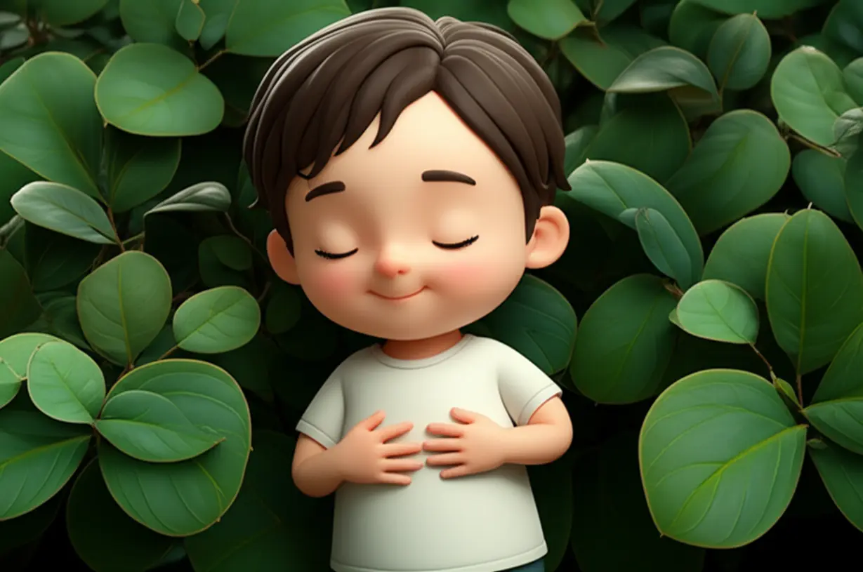 A-cute-3D-illustration-of-a-calm-person-gently-touching-their-stomach,-embodying-digestive-relief-and-health.