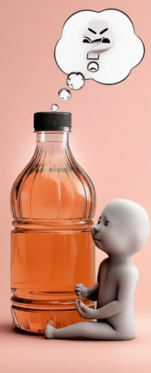 너무-묽어-보이는-주스병을-의심스럽게-바라보는-사람의-모습.