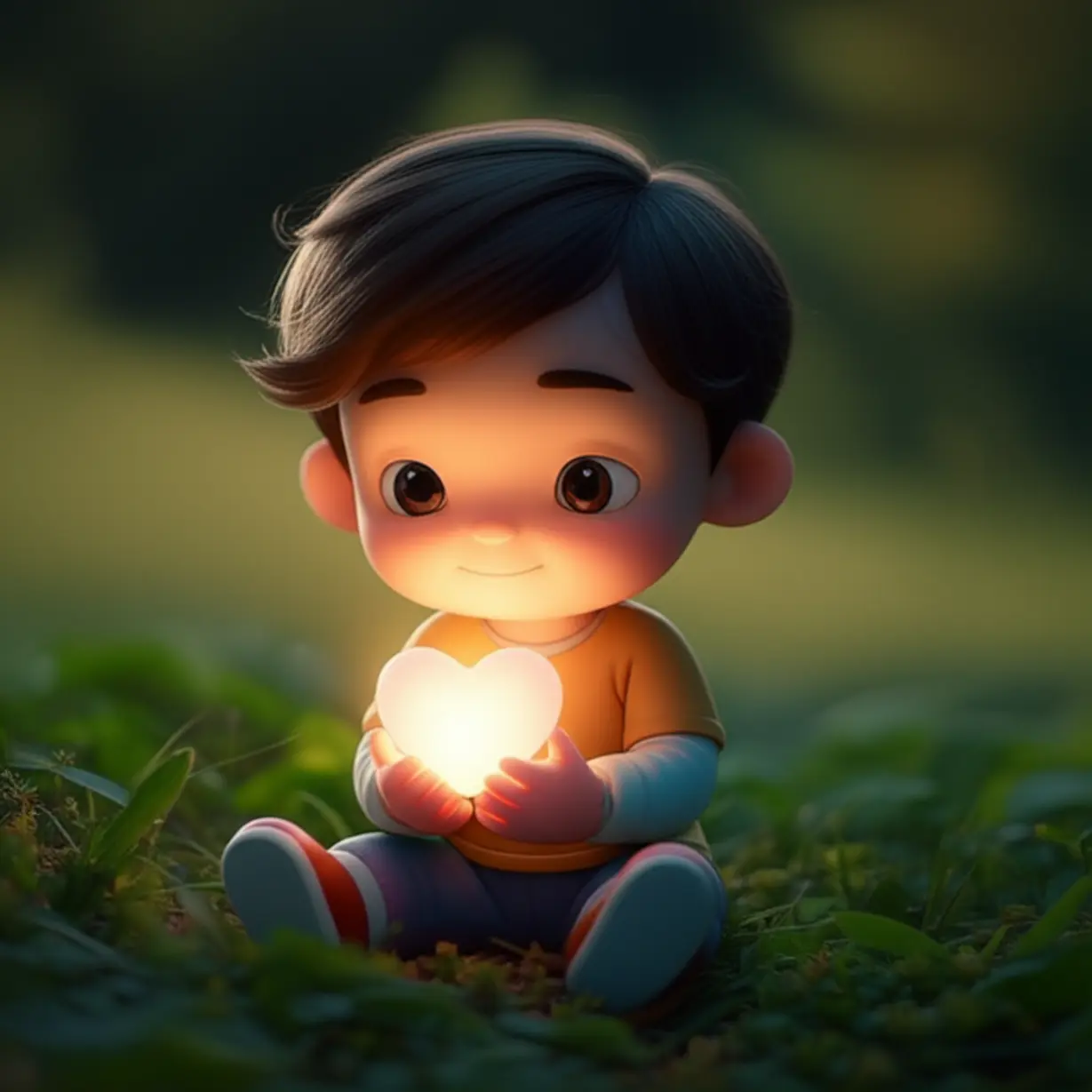 고요한-환경에서-부드러운-빛을-내는-작고-빛나는-하트-모양의-물체를-부드럽게-쥐고-있는-캐릭터의-3D-이미지