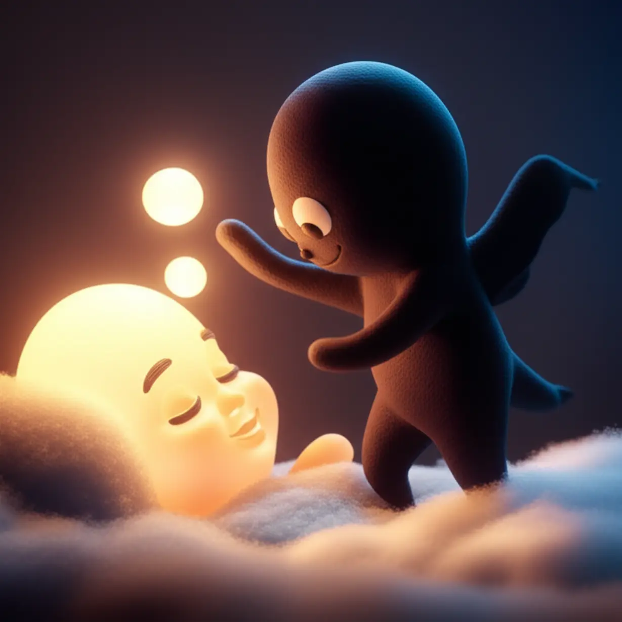 잠자는-구름-모양의-캐릭터에게서-빛나는-에너지-구슬을-몰래-빼앗는-장난스러운-그림자-캐릭터