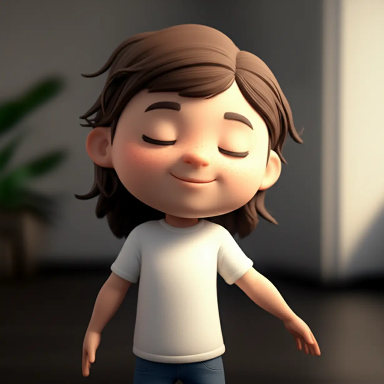 A-cute-3D-illustration-of-a-person-with-a-peaceful-expression-stretching-gently,-surrounded-by-soft,-warm-light,-symbolizing-relaxation-and-relief.