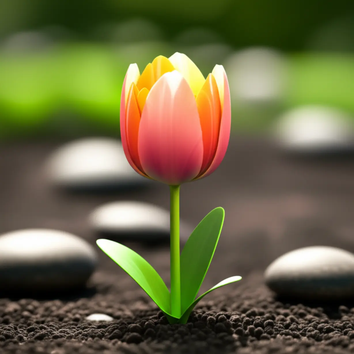 젠-가든에서-작은-새싹에서-피어나는-섬세하고-생기-넘치는-꽃의-귀여운-3D-이미지