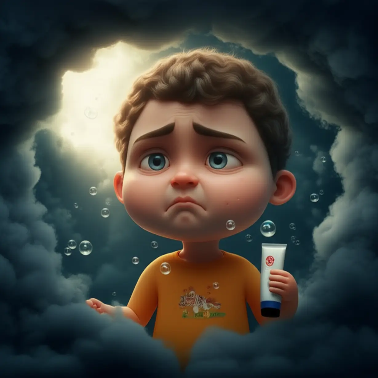 입술에-작은-수포가-나고-연고를-든-채-좌절한-귀여운-3D-캐릭터가-어둡고-불안한-구름에-휩싸여-있지만,-한-줄기-희망의-빛이-비치고-있습니다.