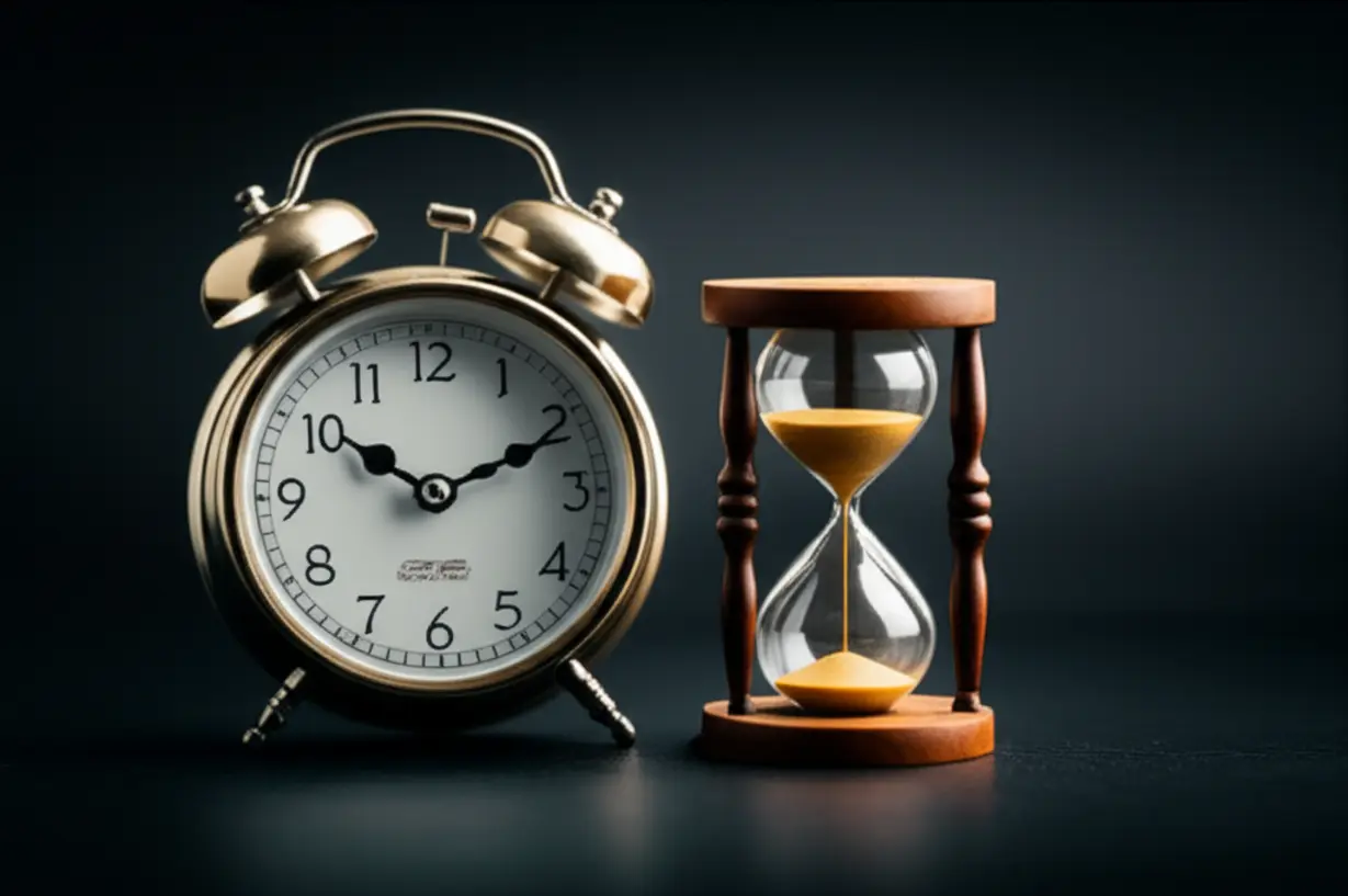 회복의-황금-시간을-상징하는-시계와-모래시계