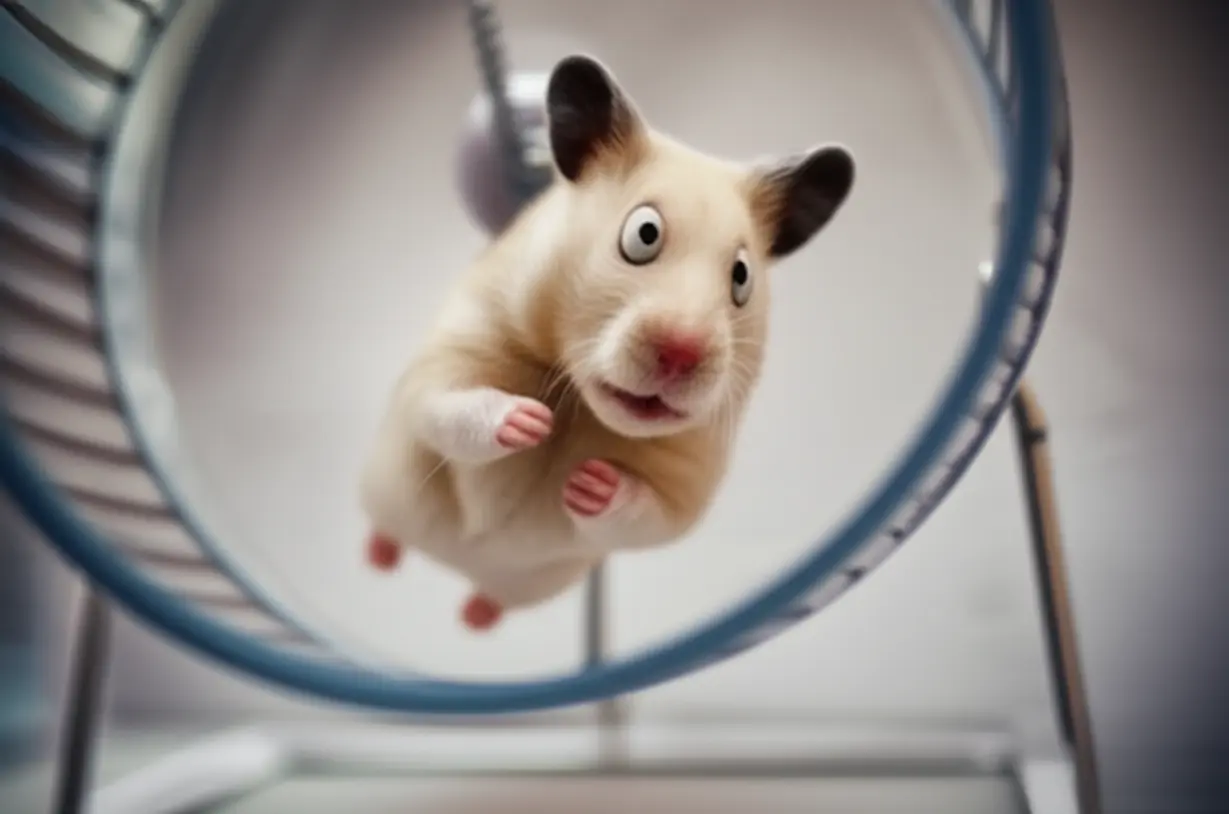 A-cute-3D-hamster-running-endlessly-in-a-wheel,-symbolizing-the-self-perpetuating-cycle-of-insomnia-and-anxiety.