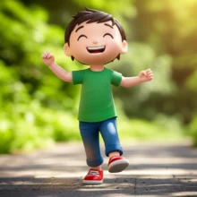 햇살-가득한-길-위에서-가볍게-건너뛰는-행복한-사람의-귀여운-3D-이미지