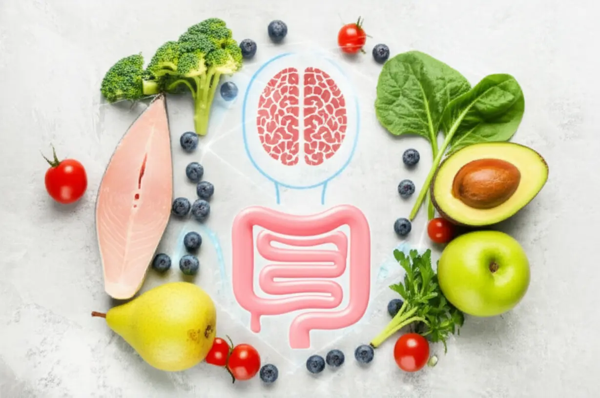 건강한-저히스타민-식품들이-행복한-장과-차분한-뇌-아이콘에-연결되어-조화롭게-어우러진-모습