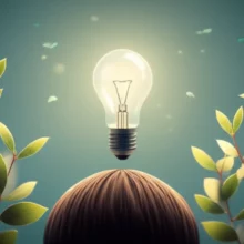 건강에-대한-새로운-깨달음을-얻는-모습,-부드러운-빛이-나는-전구와-식물-잎으로-둘러싸여-있음
