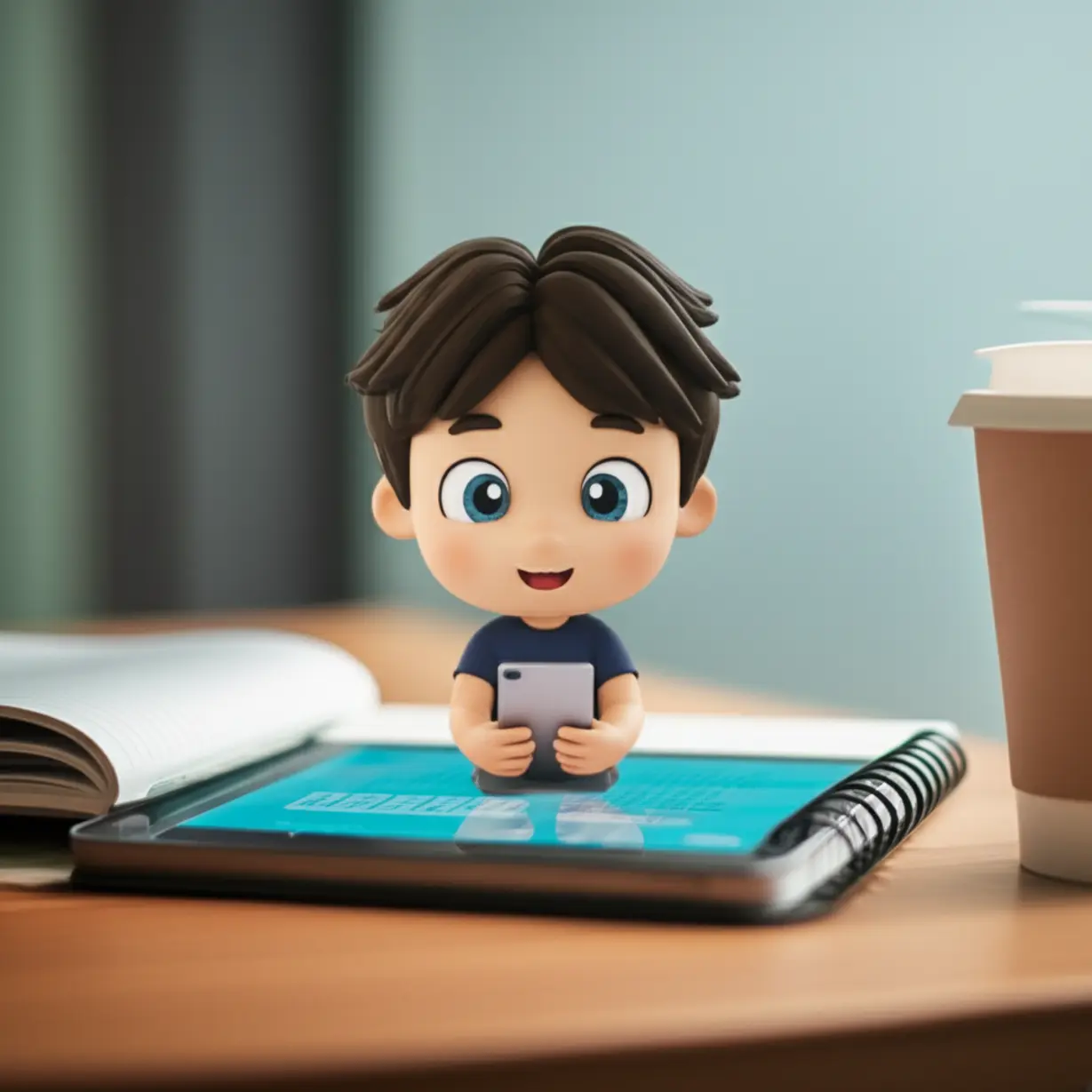 A-3D-character-focused-on-recording-health-information-in-a-notebook-or-on-a-tablet,-illustrating-the-importance-of-consistent-data-tracking-for-health.