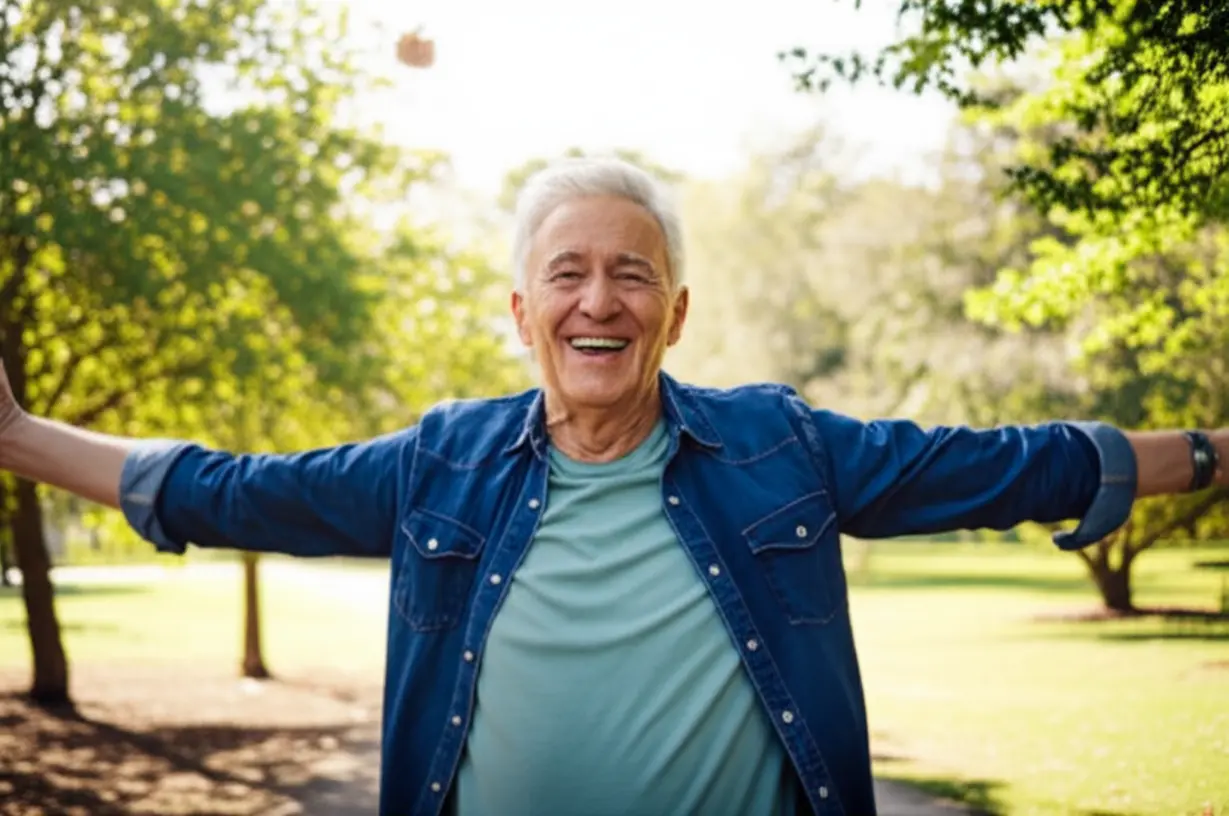 햇살-가득한-공원에서-활기차게-산책하는-행복한-노년의-귀여운-3D-이미지.