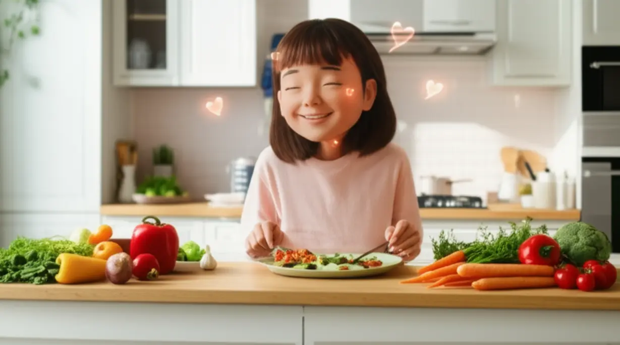 A-person-happily-preparing-a-healthy-meal-with-fresh-ingredients-in-a-bright-kitchen,-with-glowing-hearts-symbolizing-well-being.