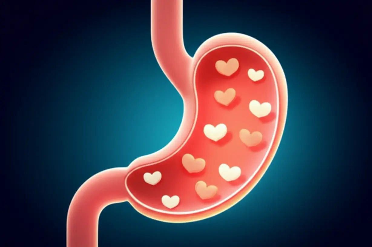 밝게-빛나는-건강한-위-주변으로-작은-하트들이-떠다니는-모습